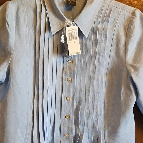 Grace Elements-Linen blue pleated top with 3/4 sleeves Size 8 NWT. - Picture 4 of 8